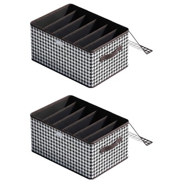 換季衣物可折疊防塵含蓋收納整理箱 大 6格  千鳥格紋  2個