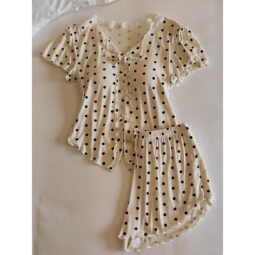 帶胸墊睡衣女夏季短袖短褲兩件套薄款性感純欲風莫代爾波點家居服