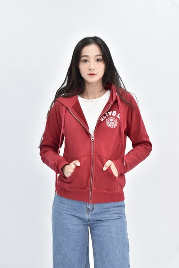 (S) olivo 棉質長袖連帽紅色外套