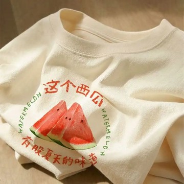 本期必入！文藝風水果圖案兒童T純棉恤寬鬆百搭短袖印花卡通 短袖上衣兒童夏裝 女童衣服 中小童短袖T恤 韓版上衣