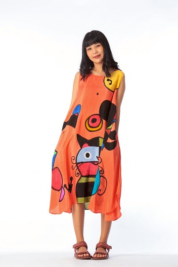 Dress Hand Paint Soft Cotton Silk for Yoga Vacation Holidays