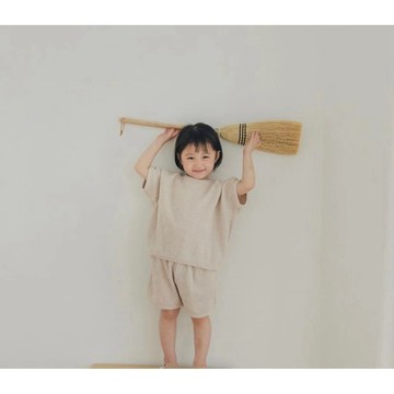 Mini baby🌷韓版男女童短袖套裝華夫格寶寶居家外穿百搭2件套