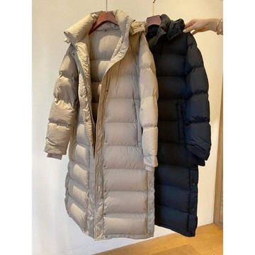 長版外套 加厚保暖外套 羽絨棉寬鬆外套 保暖外套 特厚羽絨棉服女2024韓版連帽保暖過膝長款大碼麵包服 長大衣 雪地外套