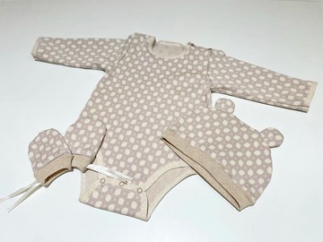 手工訂製祝福２純棉針織彈性款嬰幼兒彌月禮防抓手套熊熊帽包屁衣