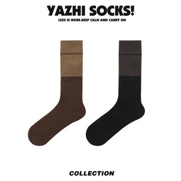 YAZHI 雅致日系小腿襪女純色棉襪拼接復古潮流長筒襪高筒學院風襪