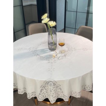 進口pvc防水圓形桌布圓桌桌布家用蕾絲圓桌布餐桌歐式臺布高級感
