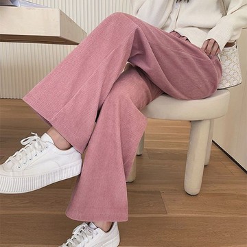 女裝 粉色闊腿褲女 秋冬加絨闊腿褲 韓版高腰顯瘦褲子 長褲女 垂墜感休閒褲 直筒長褲女 百搭褲子 百搭女裝