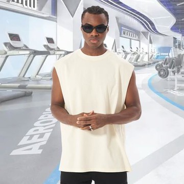 Men's vest 美式高街潮牌散邊坎肩背心純色寬松復古無袖T恤背心