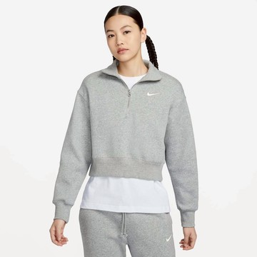 【NIKE】AS W NSW PHNX FLC QZ CROP 灰色 長袖上衣 女 灰 DQ5768-063