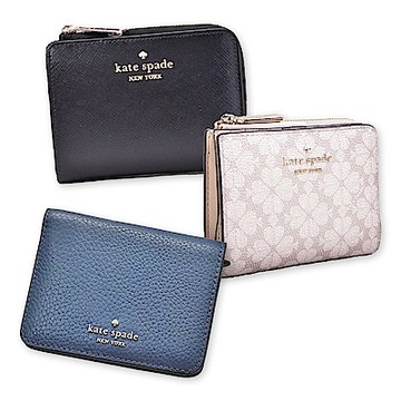 KATE SPADE 防刮皮革/印花滿版L型拉鍊對釦短夾(多色選)