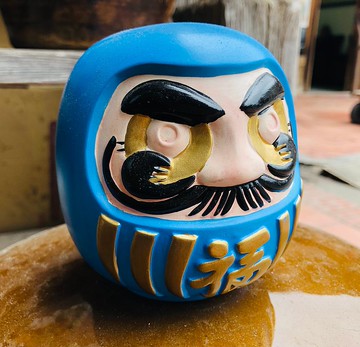 陶瓷祈願招福不倒翁存錢筒(藍)學業 事業 成就