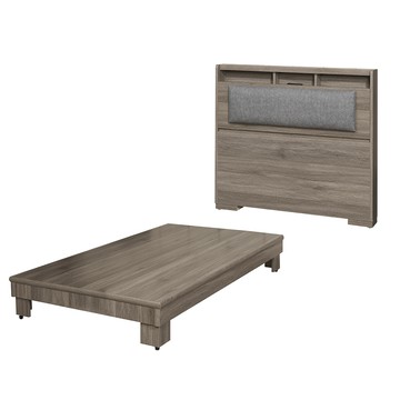 【顛覆設計】二件組 如雅靠枕床頭片+加高床底(單大3.5尺)梧桐色