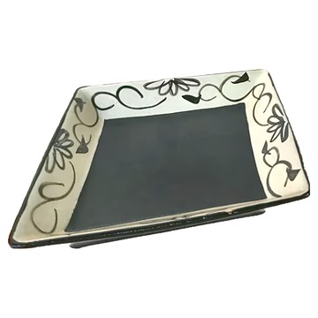 美濃燒 黑織部唐草菱形皿  25CM長 19CM寬 日本產  混合顏色  1個