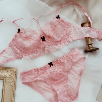 「MOJITO」春夜爛漫‧法式性感薄蕾絲大尺碼親膚鏤空蕾絲無襯墊成套內衣褲組(4色選) A-E罩