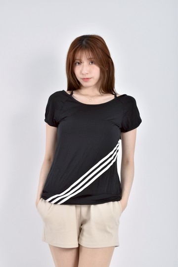 (S) adidas運動設計細肩帶斜三槓黑色短袖上衣