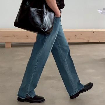 正韓復古時髦半寬側開衩牛仔褲 (D418) YUPPIE 預購商品 0213