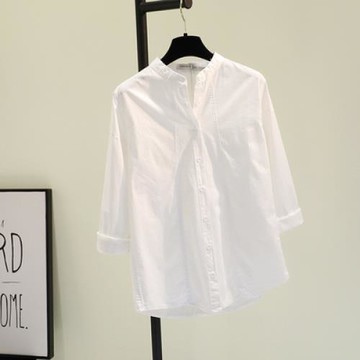 潮牌襯衫女士春夏季薄款文藝范氣質棉麻立領簡約休閑百搭舒適上衣