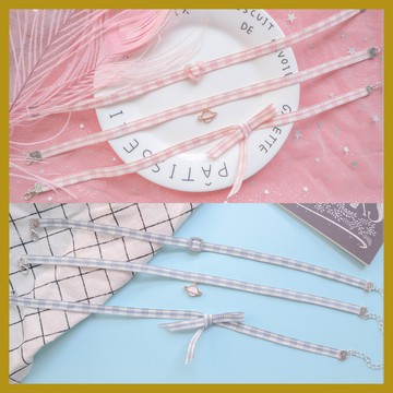 僊女風飾品 格紋頸帶蝴蝶結愛心星球吊墜項圈 Choker頸鏈鎖骨鏈項鏈