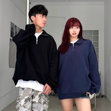 【AMERO】男裝 女裝 長袖半開襟上衣 寬版 情侶裝