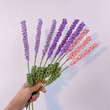 手作鉤織寧靜薰衣草單枝花莖擺飾