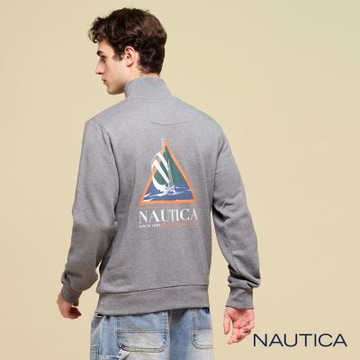 Nautica 男裝 高領拉鍊帆船設計長袖上衣-灰色