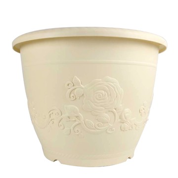 玫瑰花歐式浮雕花盆1尺5-米黃色