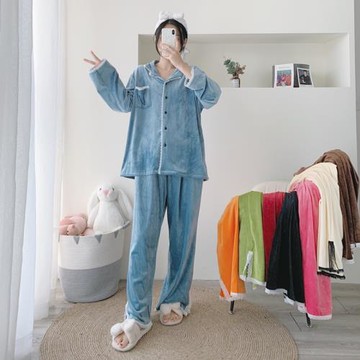 加大碼花邊開衫天鵝絨睡衣女寬松冬季胖MM200斤海島絨家居服套裝