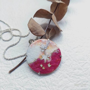 飄雪系-楓紅飄雪- 掐絲琺瑯工藝項鍊 /純銀 景泰藍