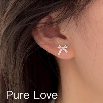 Pure Love樂芙 /正韓 銀飾【S925純銀】E0833簡約通體純銀純銀簡簡單單蝴蝶結耳環 / 銀