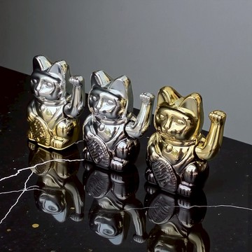 LA BOITE 金屬光譜系列 雙色漸變幸運繽紛自動招手招財貓 - 金色 × 鈦黑