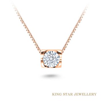King Star 18K玫瑰金 天然鑽石項鍊 心心相映(20分視覺效果)
