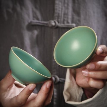 還真汝窯茶杯寬口單杯主人杯手工開片可養汝瓷品茗杯陶瓷茶具茶盞