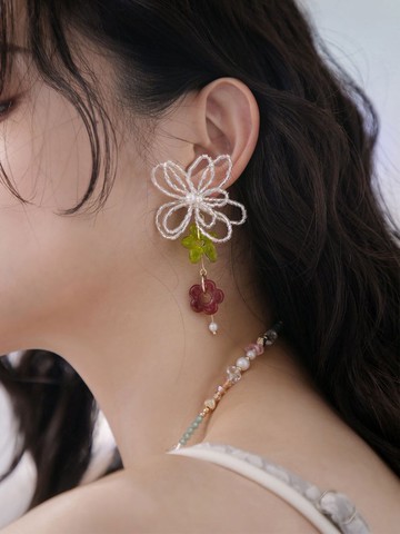 世界喜歡芮比。(2way)MUCHAT手作14KGP雙色琉璃花純銀針耳環