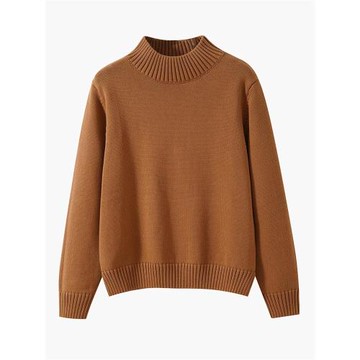 100%純棉半高領毛衣女秋冬加厚寬松內搭開叉長袖女士外穿針織衫