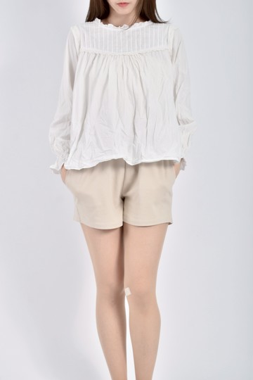 (M) pazzo棉質少女感蕾絲純棉白色長袖上衣