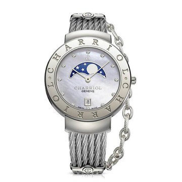 CHARRIOL夏利豪(ST35CS.560.008)真鑽月象盈虧優雅鋼索腕錶/珍珠母貝面35mm｜樂天全館特惠中★指定刷卡回饋10%
