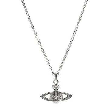 Vivienne Westwood 經典Mini Bas Relief Pendant系列黃銅水鑽十字土星環造型項鍊(銀色)