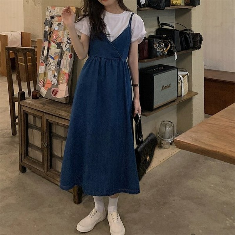 デニム キャミ ワンピース 韓国 オルチャン ロング ストリート K Pop 華奢 海外 原宿系 可愛い ガーリー オーバーオール ノースリーブ 5j 122 通販 Lineポイント最大0 5 Get Lineショッピング