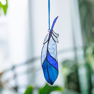 彩色玻璃藍鳥羽毛捕日器窗飾