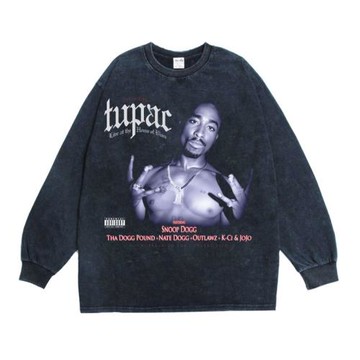 數碼直噴說唱饒舌歌手圖派克tupac shakur嘻哈印花T恤長袖寬松