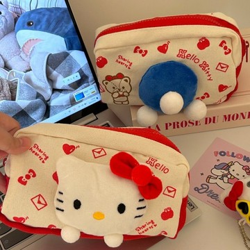Kitty筆袋🎀 凱蒂貓筆袋高顏值大容量少女心文具收納袋學生文具盒化妝包收納袋化妝包 kitty收納包 kitty鉛筆盒