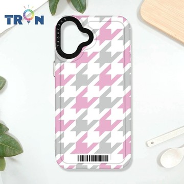 TRON iPhone 16 PLUS 撞色千鳥紋 防摔太空載具殼 透白 軟硬 手機殼