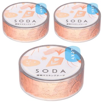 KING JIM HITOTOKI SODA 透明PET卷狀膠帶 碎片東出桂奈設計款 15mm  粉金色 + 透明色  3個