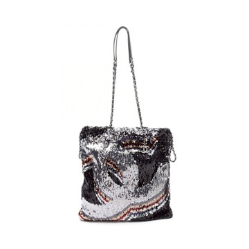 【二手名牌BRAND OFF】CHANEL 香奈兒 黑色 皮革 亮片 Drawstring 托特包