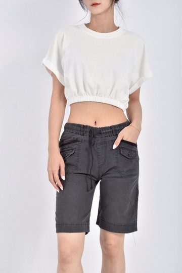 (M) 丹寧牛仔抽繩灰黑色短褲