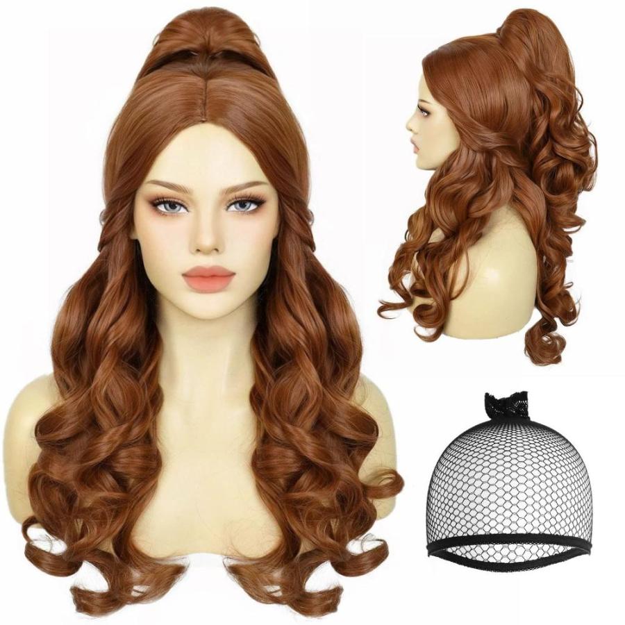 JoneTing Brown wig with Bun Cosplay Costume Synthetic Long Natur