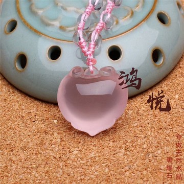 鴻悅天然粉水晶如意 女款水晶吊墜飾品尺寸26*22*11mm