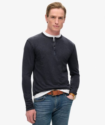 Superdry Men's Long Sleeved Jersey Grandad Top Navy Size: M