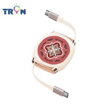 TRON 100W Type-C 伸縮快充線 1M 奶茶色 圓形花磚A-1 4檔長度調整 可充筆電 適用i15以上手機 平板