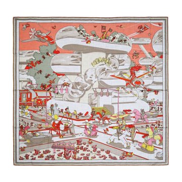 Hermes 愛馬仕 Hermès Locomotion 140 cm手工捲邊喀什米爾與真絲混紡方巾(鮭魚粉/灰)